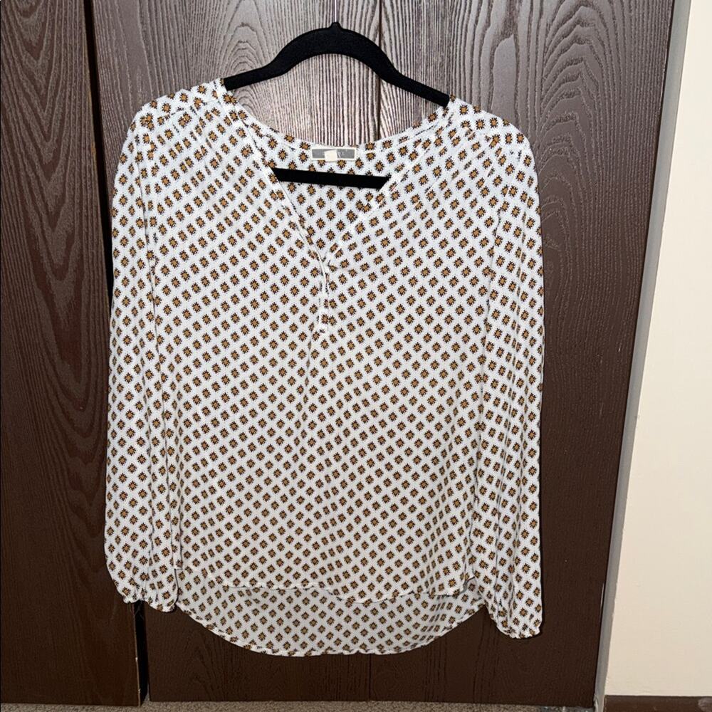 Pleione White and Brown Geometric Blouse - size small
